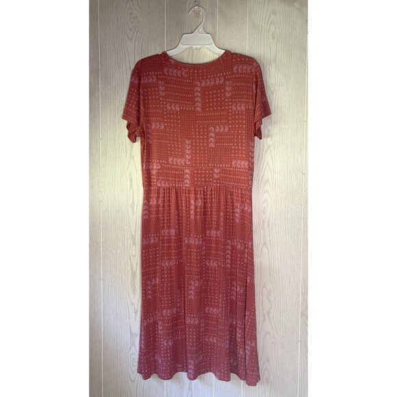 LL Bean Mauve Pink Stretch Patterned Dress Size Large Casual - Picture 2 of 6